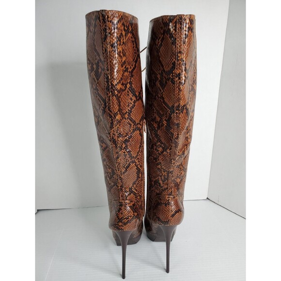Noela Brown Faux Snakeskin Lace Up Platform Stiletto Boots Size 8.5M - Picture 5 of 10